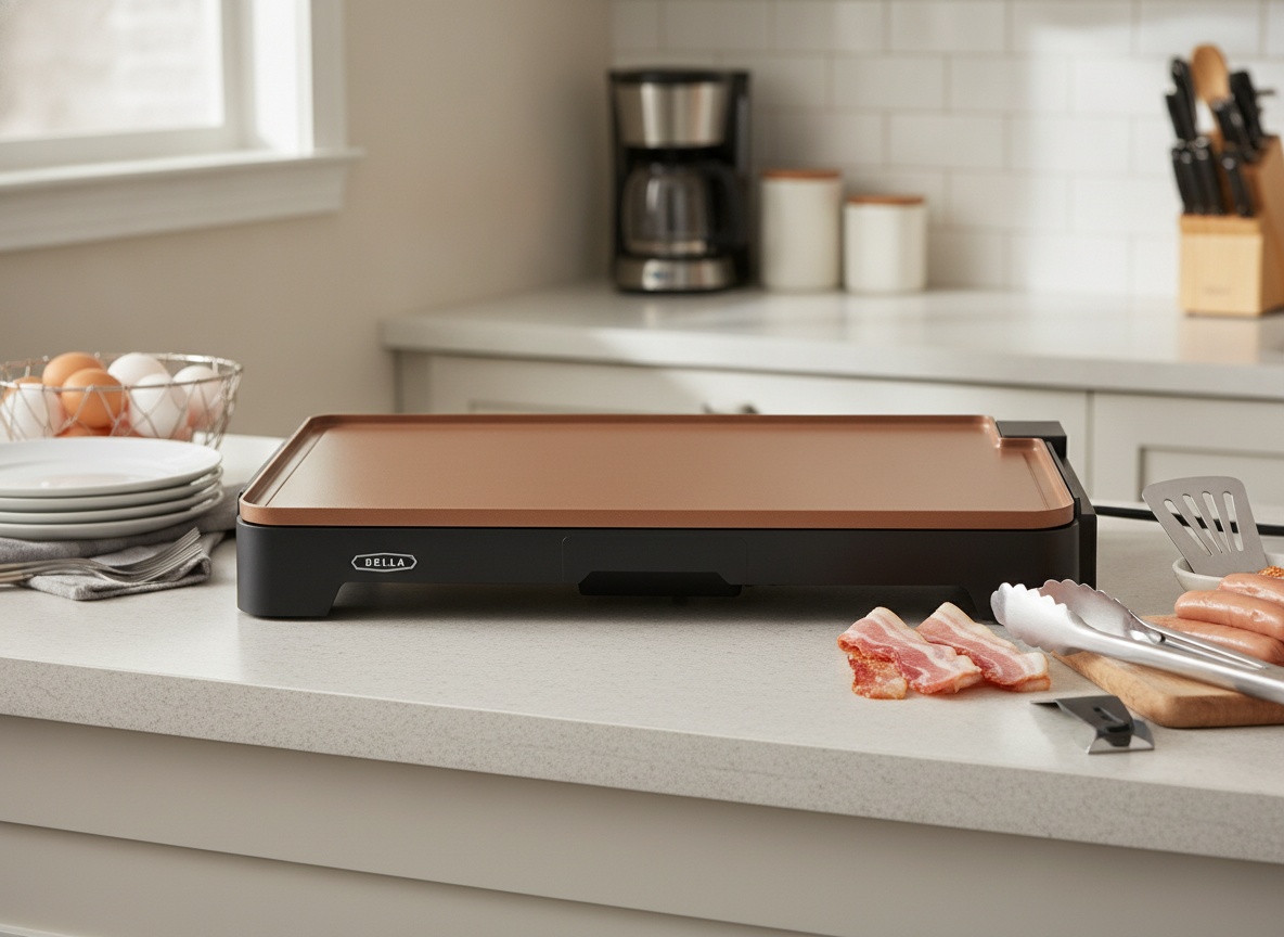 bella XL Electric Ceramic Titanium Griddle, Make 15 Eggs At Once, Healthy-Eco Non-stick Coating, Hassle-Free Clean Up, Large Submersible Cooking Surface, 12" x 22", Copper/Black limited-time deal deal image 2