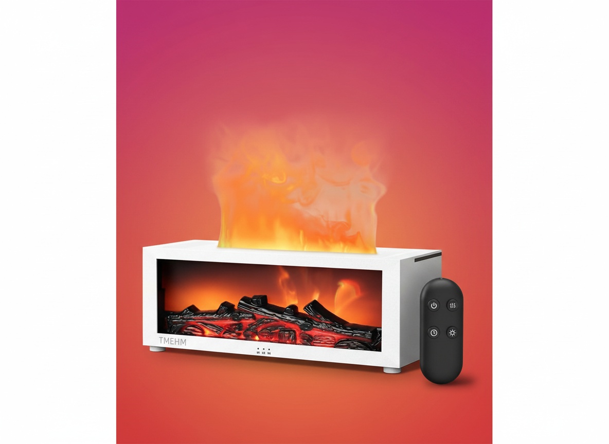 TMEHM Fireplace Flame Air Diffuser Humidifier,7 Colors Aromatherapy Essential Oil Diffuser,Ultrasonic Aroma Humidifier with Timer for Home,Bedroom,Office,Yoga (White, L) limited-time deal deal image 1
