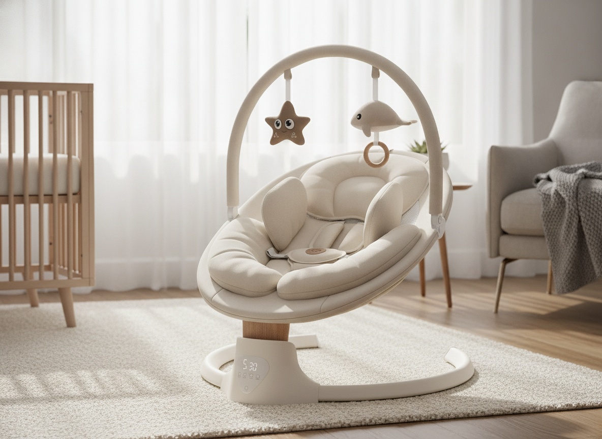 Baby Swings for Infants, FasonBaby Electric Baby Swing with 10 Preset Melodies, 5 Speeds, Remote Control and Bluetooth - Portable Infant Swing for Indoor and Outdoor(Beige) limited-time deal deal image 2