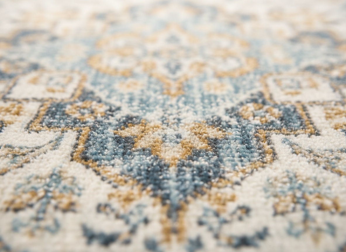 Macro close-up of sky blue washable rug texture showing woven fiber detail