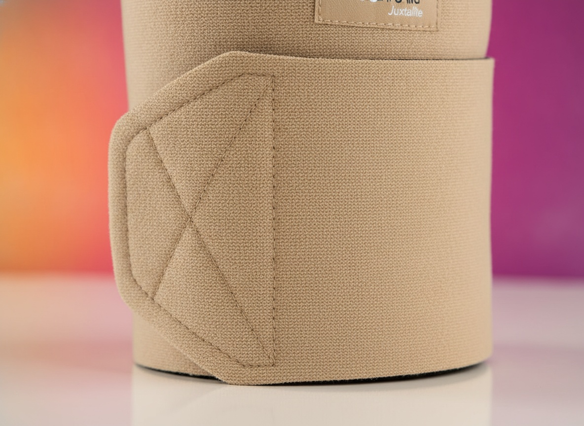 Close-up detail of CircAid Juxtalite compression garment showing fabric weave and adjustment straps with shallow focus