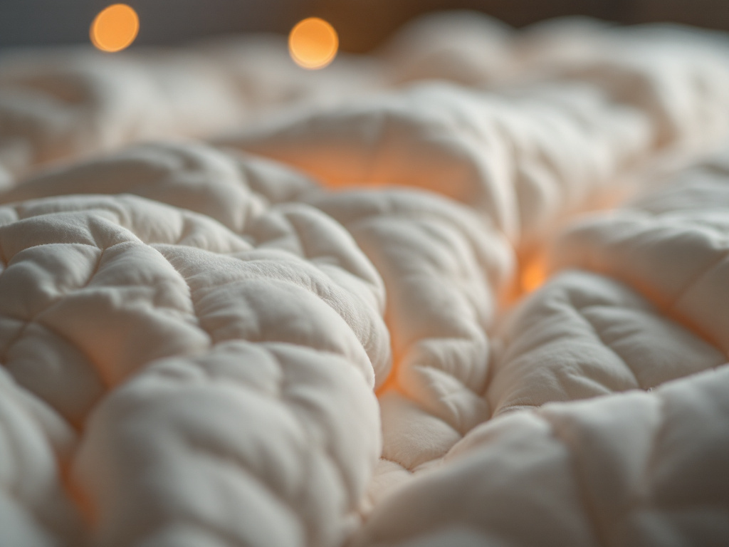 Macro close-up of Bedsure heated blanket fabric weave and stitching detail