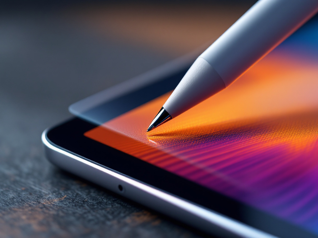 Macro close-up of MOBDIK Paperfeel Screen Protector edge showing texture detail and light reflection on glass surface