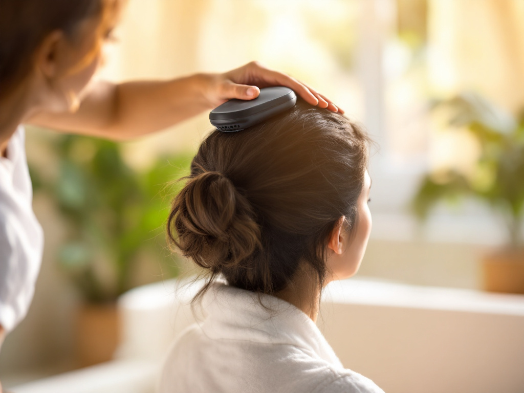 MOUNTRAX Cordless Scalp & Head Massager: Everything You Need to Know Before Buying: Person seated in a calm sunlit bathr