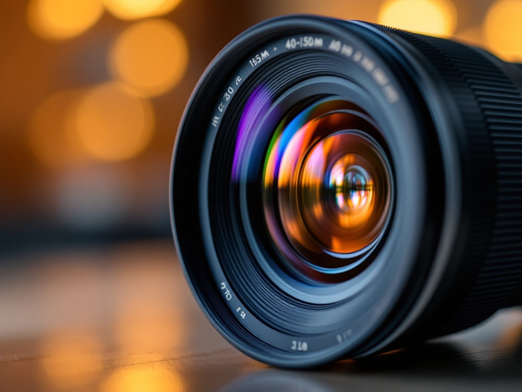Macro close-up of M.Zuiko 40-150mm lens barrel and front glass element with shallow focus