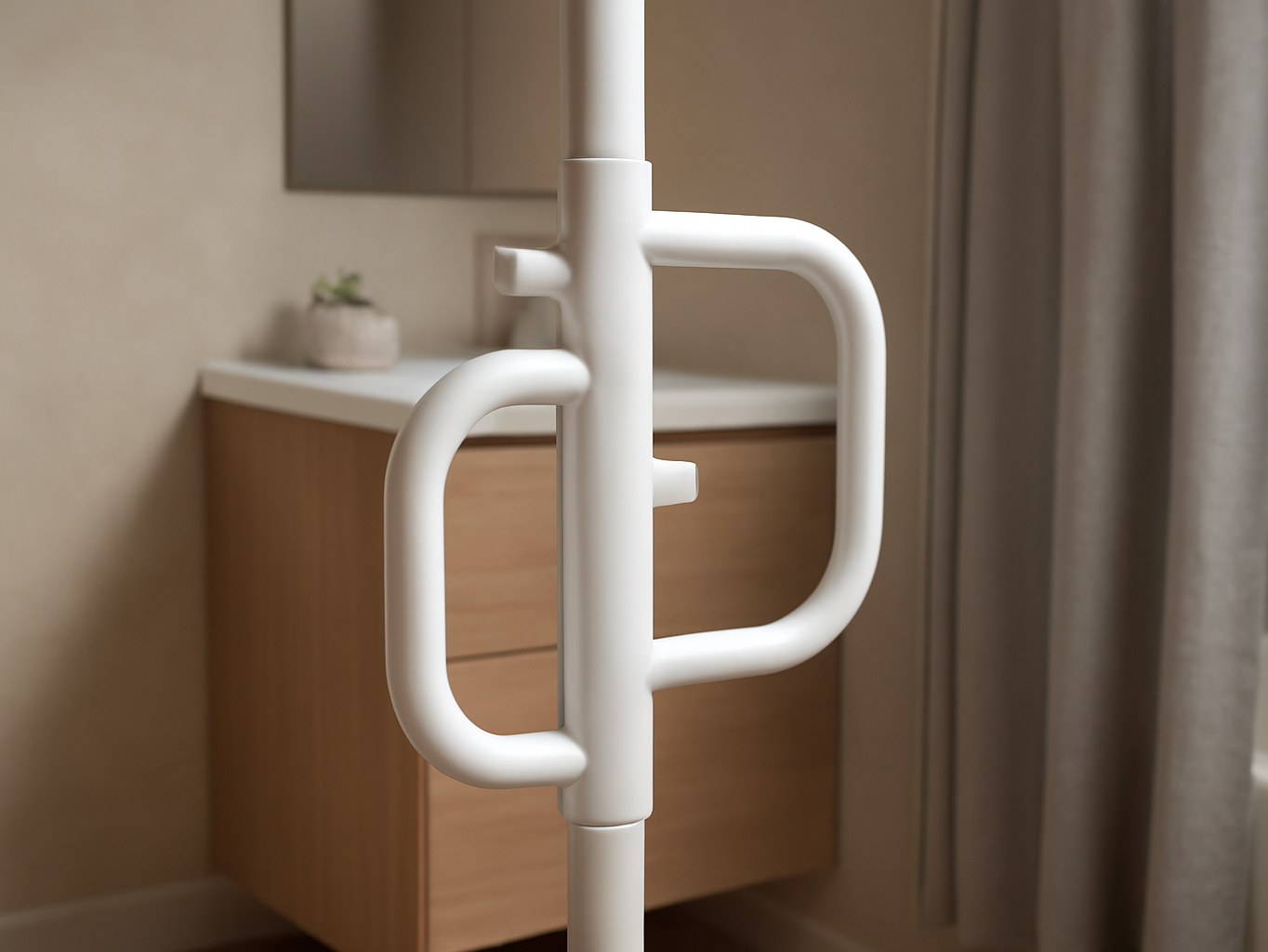 Stander Wonder Pole, Security-Pole and Curve Grab Bar, Tension Mounted Floor to Ceiling Transfer-Pole for Seniors, Elderly Adults, Bathroom Safety Assist and Stability Rail, White limited-time deal deal image 2